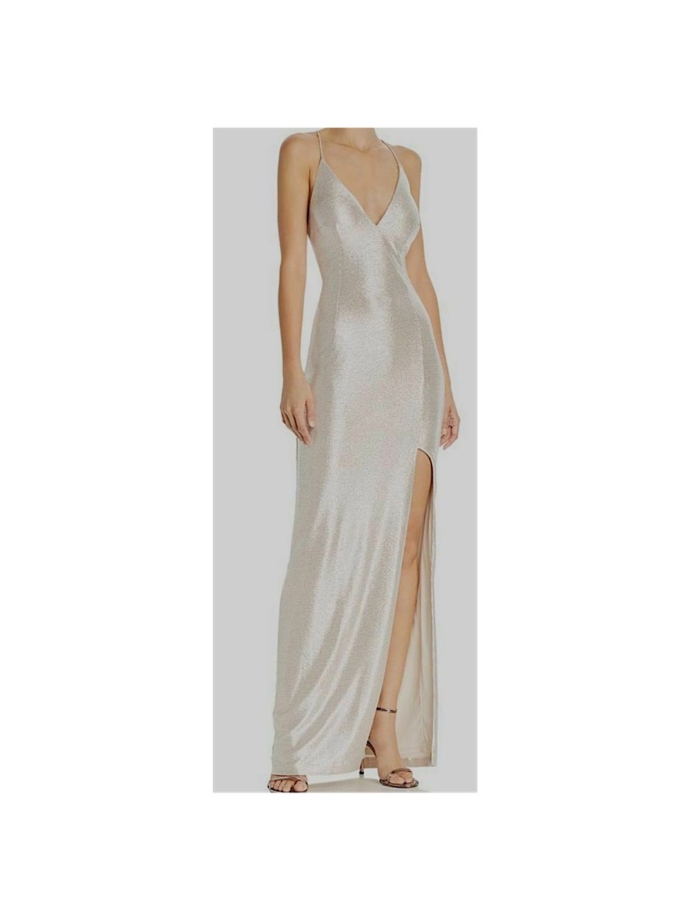 Aiden Mattox Shimmery Metallic Beige Slip Maxi Dress, EUC, Size 8